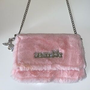 Pink fuzzy playboy purse